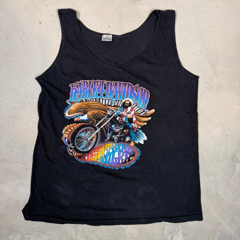 Vintage 1988 Harley Davidson Righteous Ruler Tank Top Belton Black Large Rare